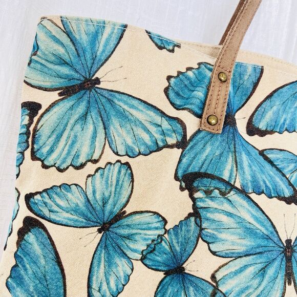 Cott N Curls Blue & Beige Butterfly Tote Bag - Picture 3 of 7